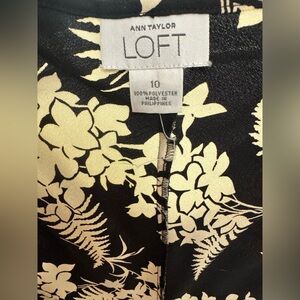 LOFT Black and Cream Floral Print Blouse